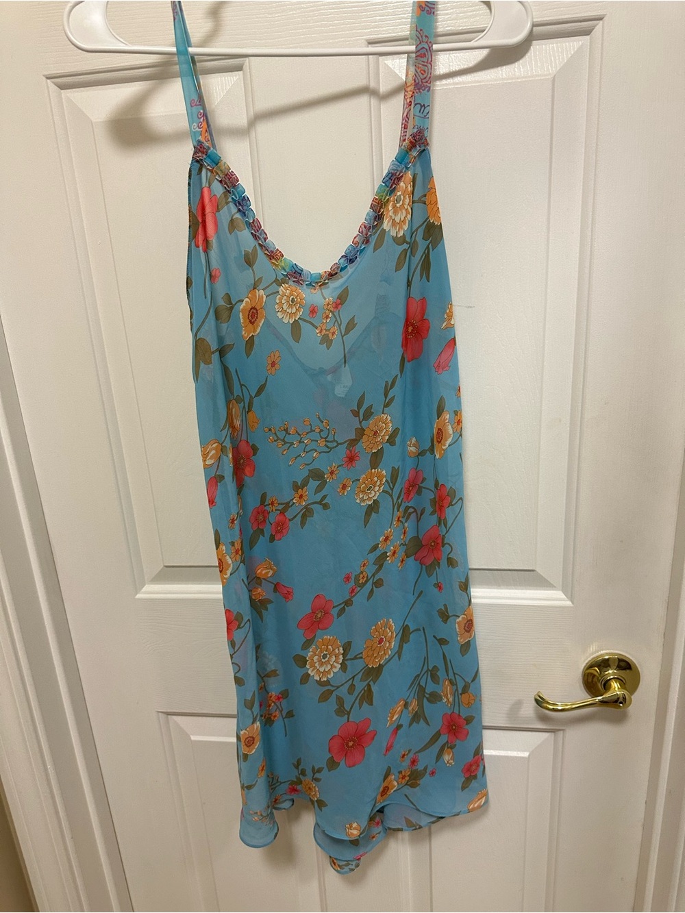 Floral V-Neck Blue Slip Dress - Lightweight Women’s
